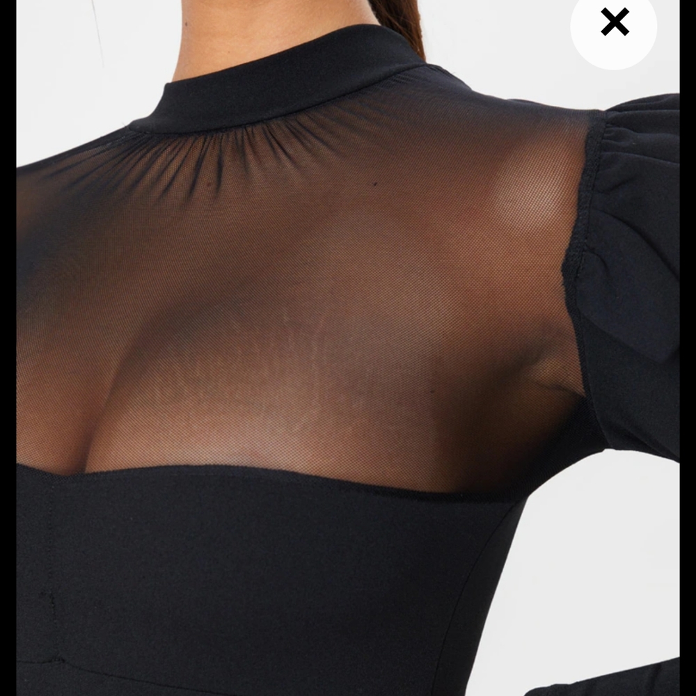 Frill Shoulder Mesh Insert Long Sleeve Bodyc - Picture 5 of 7
